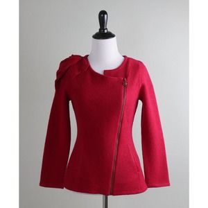 ANTHROPOLOGIE NWT $118 Sleeping on Snow Red Wool Sweater Jacket Top Size XS